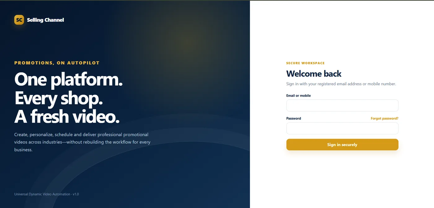 Selling Channel live web application preview