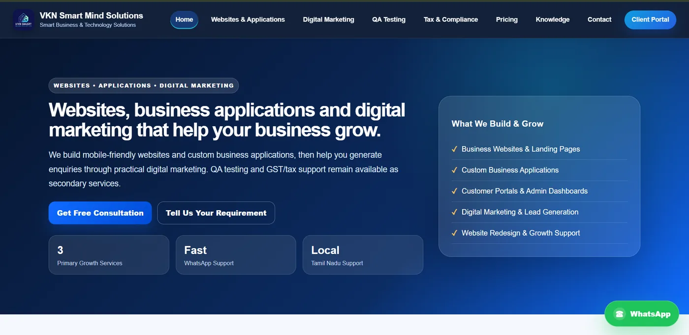 VKN Smart Mind Solutions live lead generation website preview